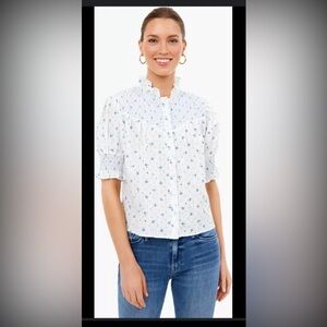 Tuckernuck THE SHIRT BY ROCHELLE BEHRENS Nicole Blue Floral Shirt  Sz L NWT